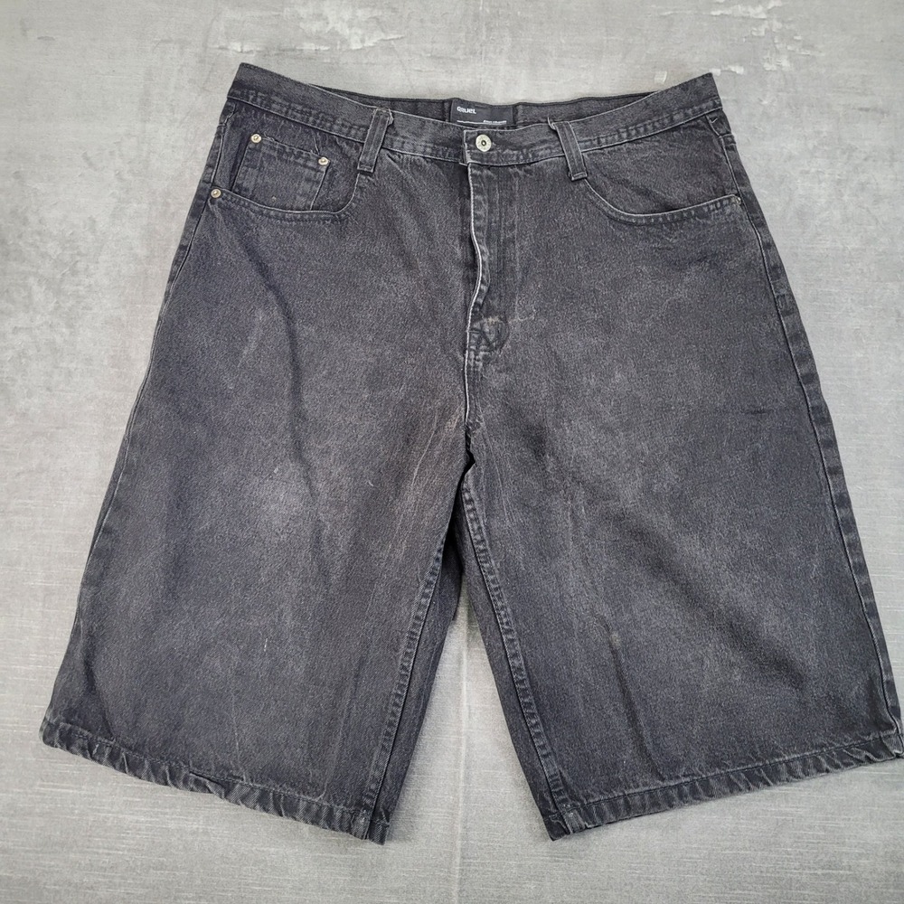 QRUEL Jeans Y2K Mens Black Denim Shorts‎ Size 40 Skater Hip Hop Baggy Loose